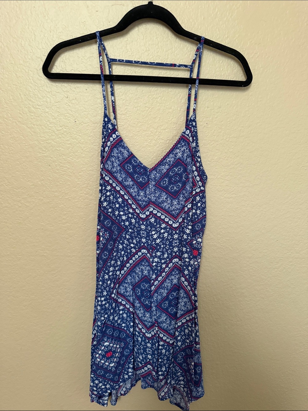 Mimi Chica Blue Printed Spaghetti-Strap Mini Dress- Small